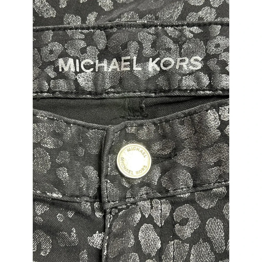 Michael Kors Jeans Womens 2‎ Black Skinny Metallic Leopard Animal Print Stretch